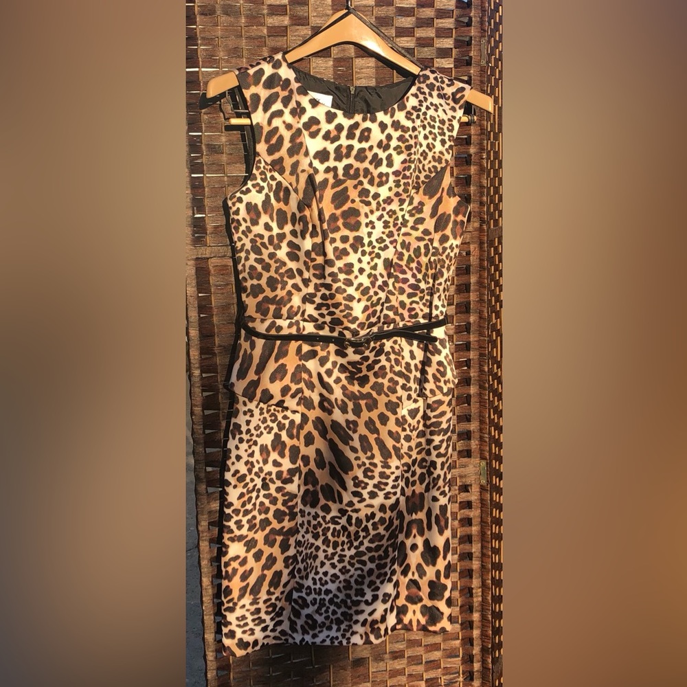 Designer label dress by Alyx Limited, black/tan leopard print, women’s size 6